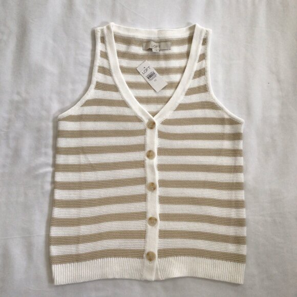 LOFT Cotton Sweater Vest Striped Sz XS - Picture 2 of 9